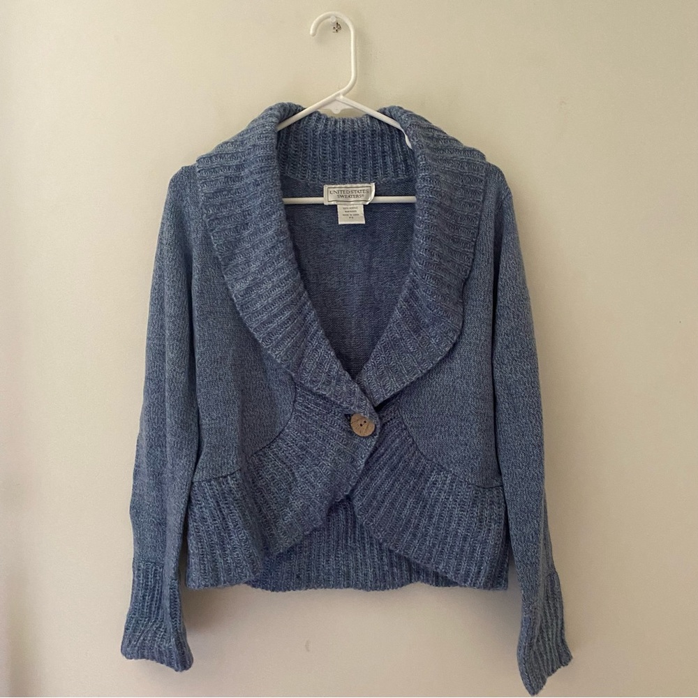 Cozy Season 🍂 | United States Sweater | Blue Knit Cardigan Sweater